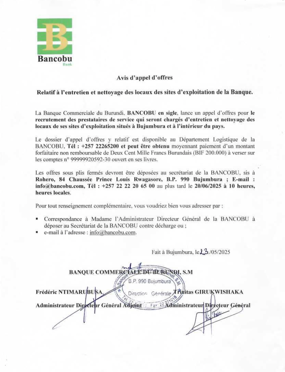 AVIS D'APPEL D'OFFRES